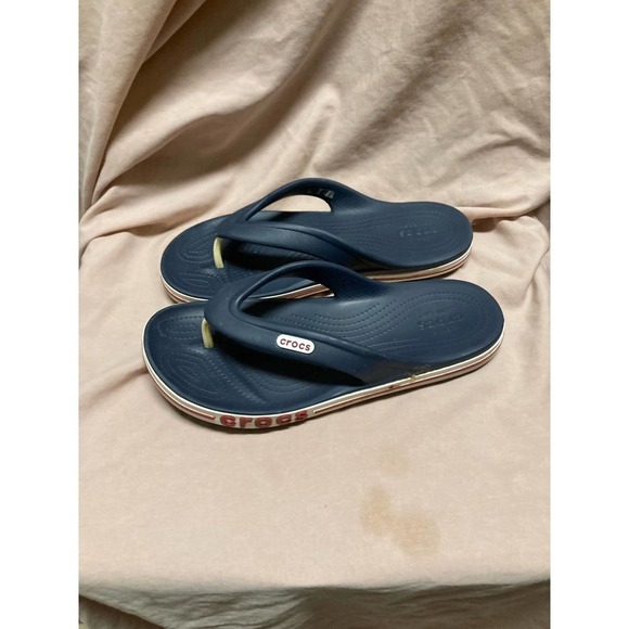 CROCS Red White And Blue Flip-flops Size 8 Mens 10 womens - Picture 1 of 2